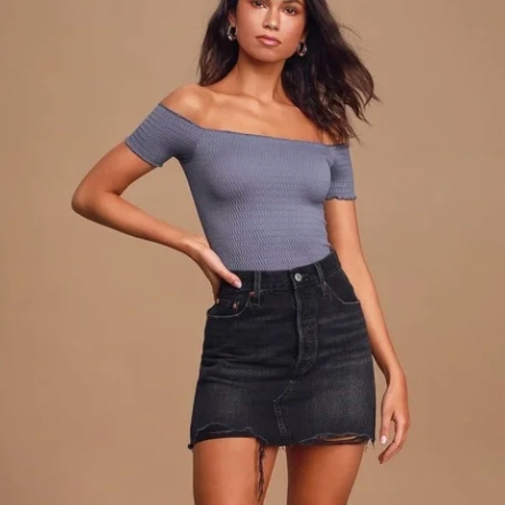 Free People Moulin Ruched Cami Size M/L Off-Shoulder - Slate Blue